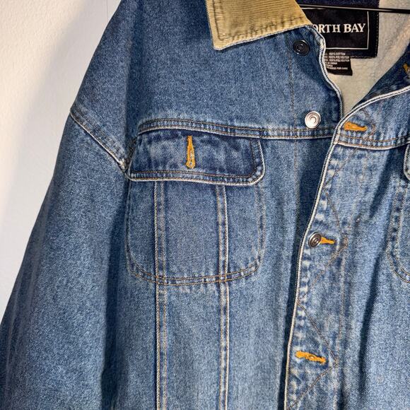 VINTAGE NORTH BAY fleece lined corduroy collar 90s grunge denim jacket XL - Picture 7 of 7